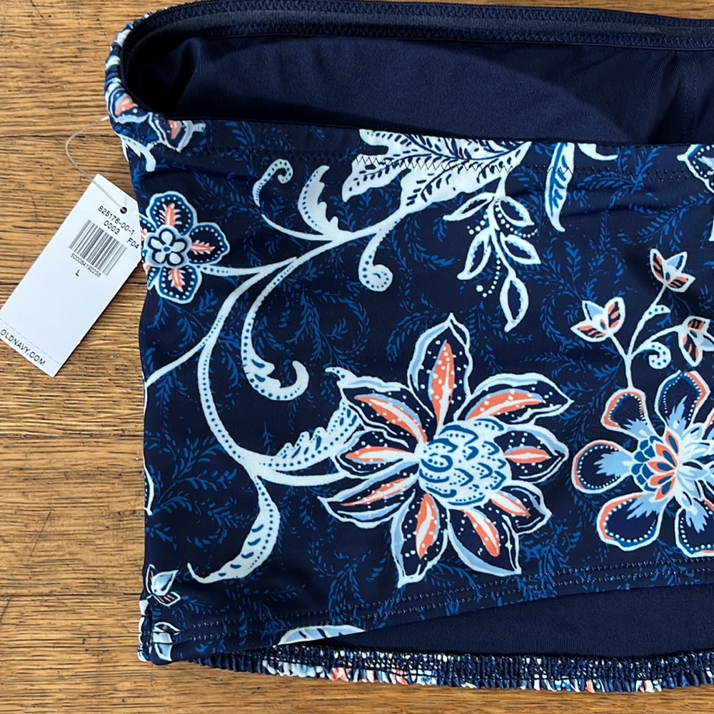 Old navy bandeau bikini NWT old navy ladies L, blue and peach floral, so cute! - Picture 6 of 6